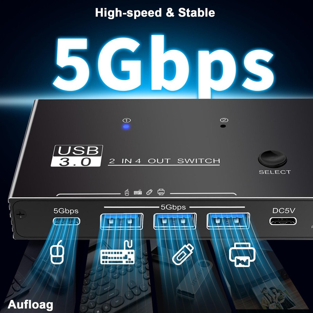 USB Switcher 2 Computers Sharing - 5Gbps USB 3.0 Switch Share 4 Port Devices,...