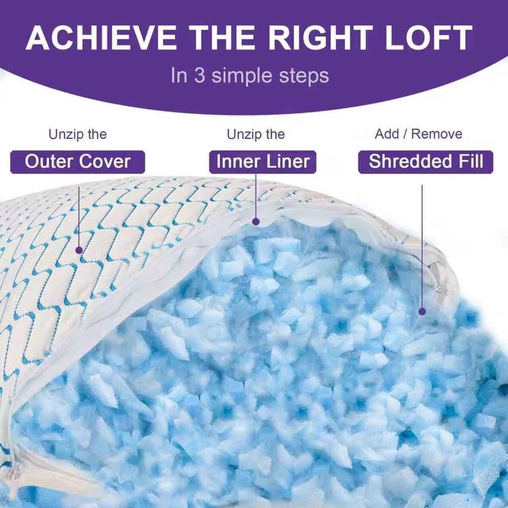 Memory Foam Pillows Queen Size Set of 2, Adjustable Cooling Pillow for Side B...