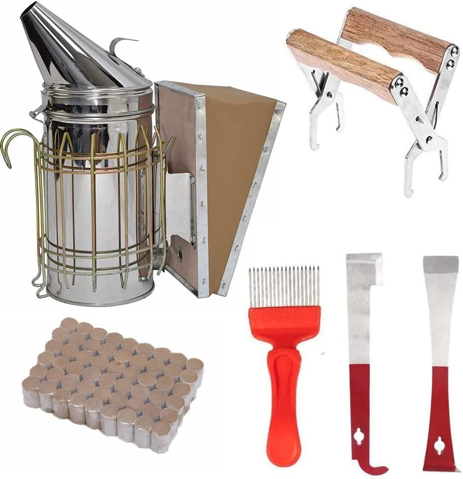 Bee Smoker Kit Beekeeping Supplies Hive Tool Frame Grip Uncapping Fork