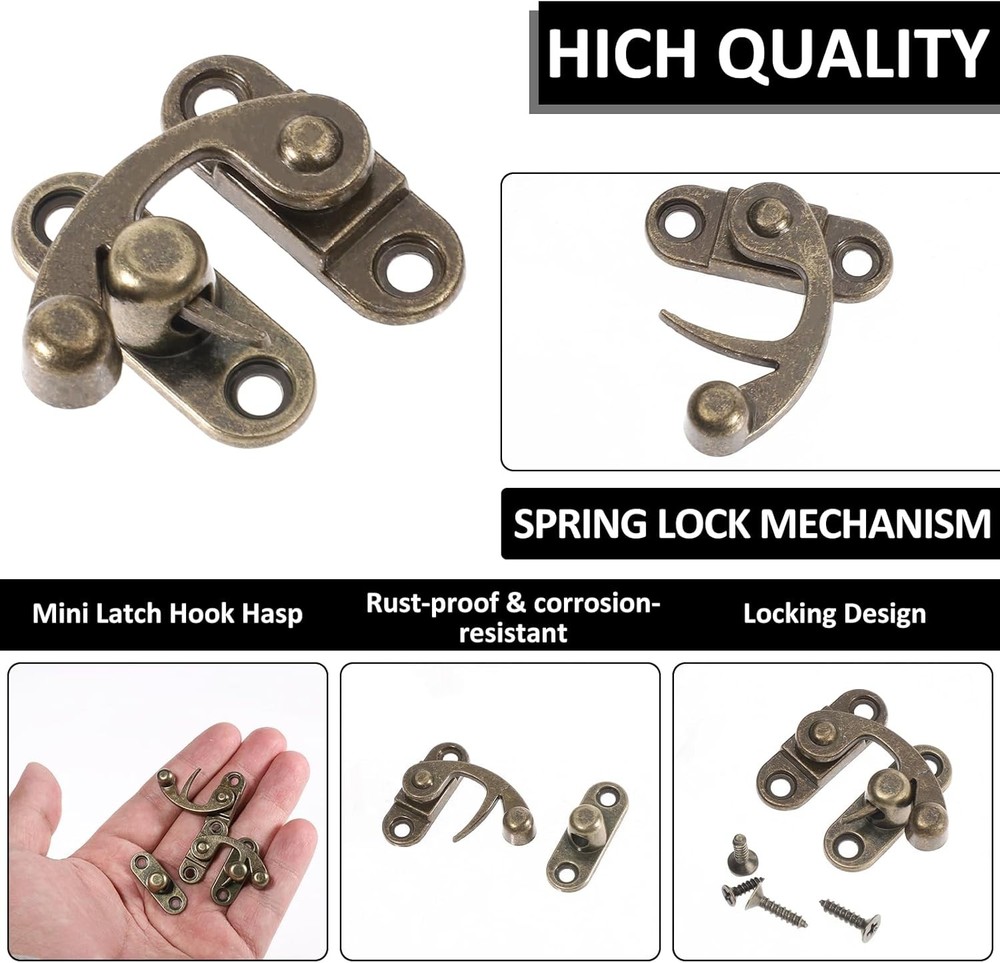2 Pack Antique Vintage Lock Clasp Small Hasp Latches Right Latch Hook Bronze