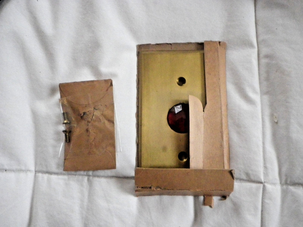 Antique Brass and Ruby Red Glass Flush Mount Indicator Light Plate