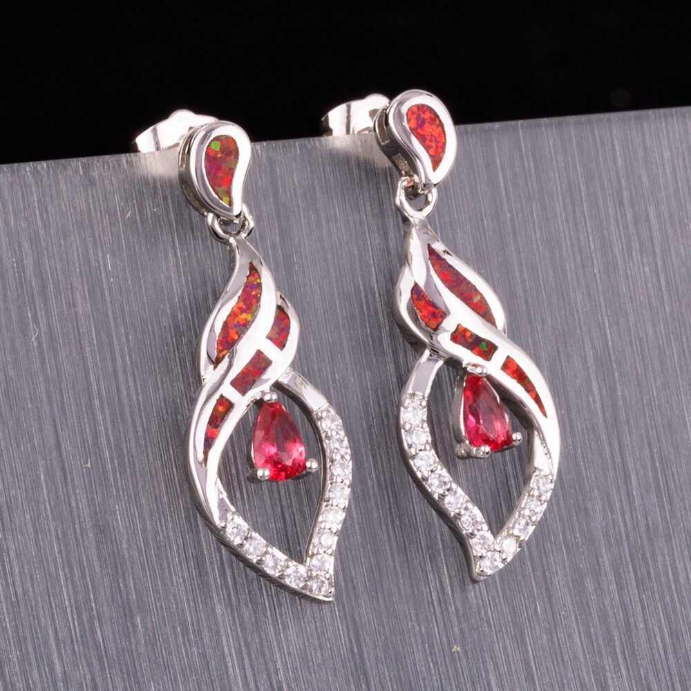 3x5 Simulated Ruby Red Fire Opal Silver Filled Jewelry Drop Pierced Earrings