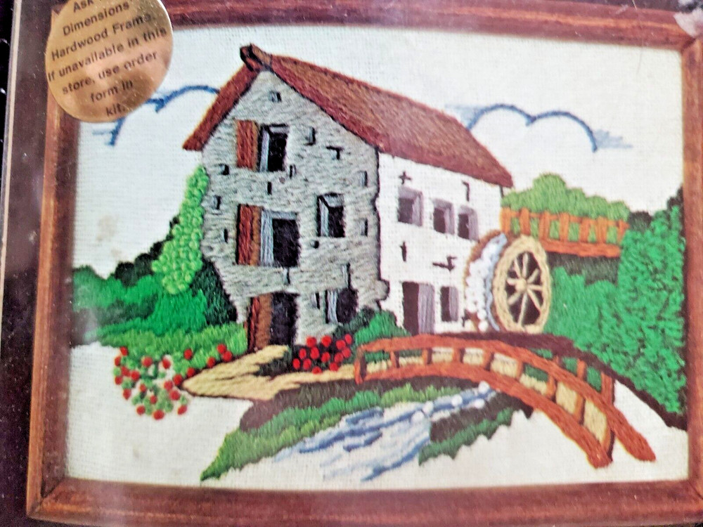 Dimensions "The Old Mill" Crewel Kit Size 7" x 5"