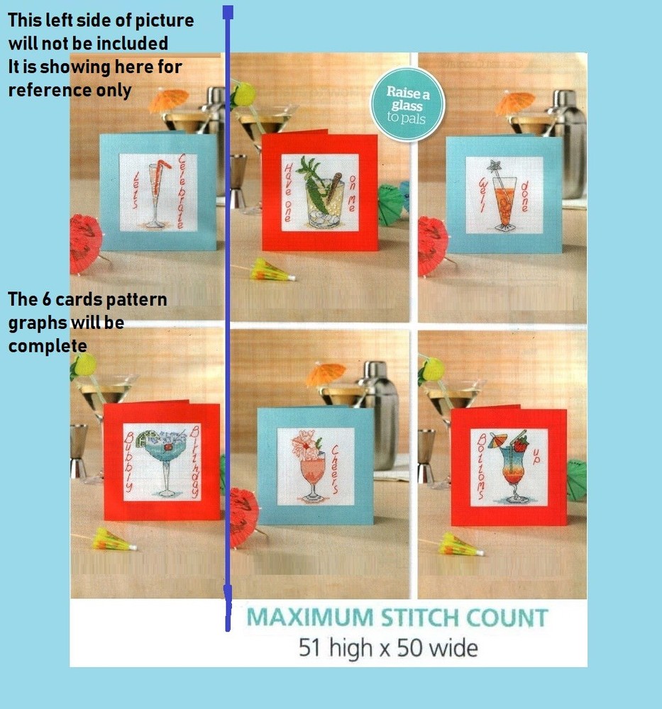 COCKTAIL CONGRATS CARDS  CROSS STITCH PATTERN  ONLY    EQ - EUP