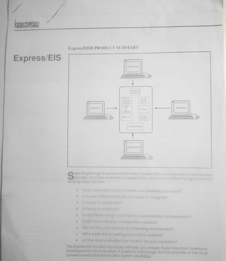 1990 Express/EIS brochure, by Information Resources Inc.