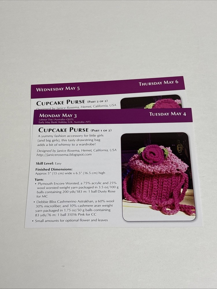 Cupcake Purse Crochet Pattern Cards Pages
