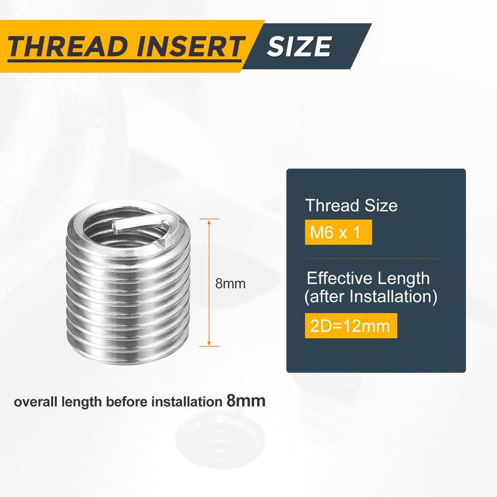25pcs Wire Thread Inserts M6 x 1 x 2D Metric Helical Threaded Sleeve