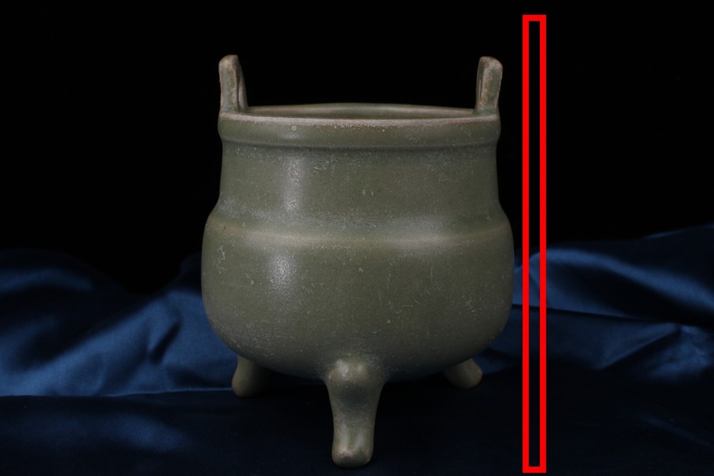 A0139. Longquan Celadon Tripod Censer with Double Handles