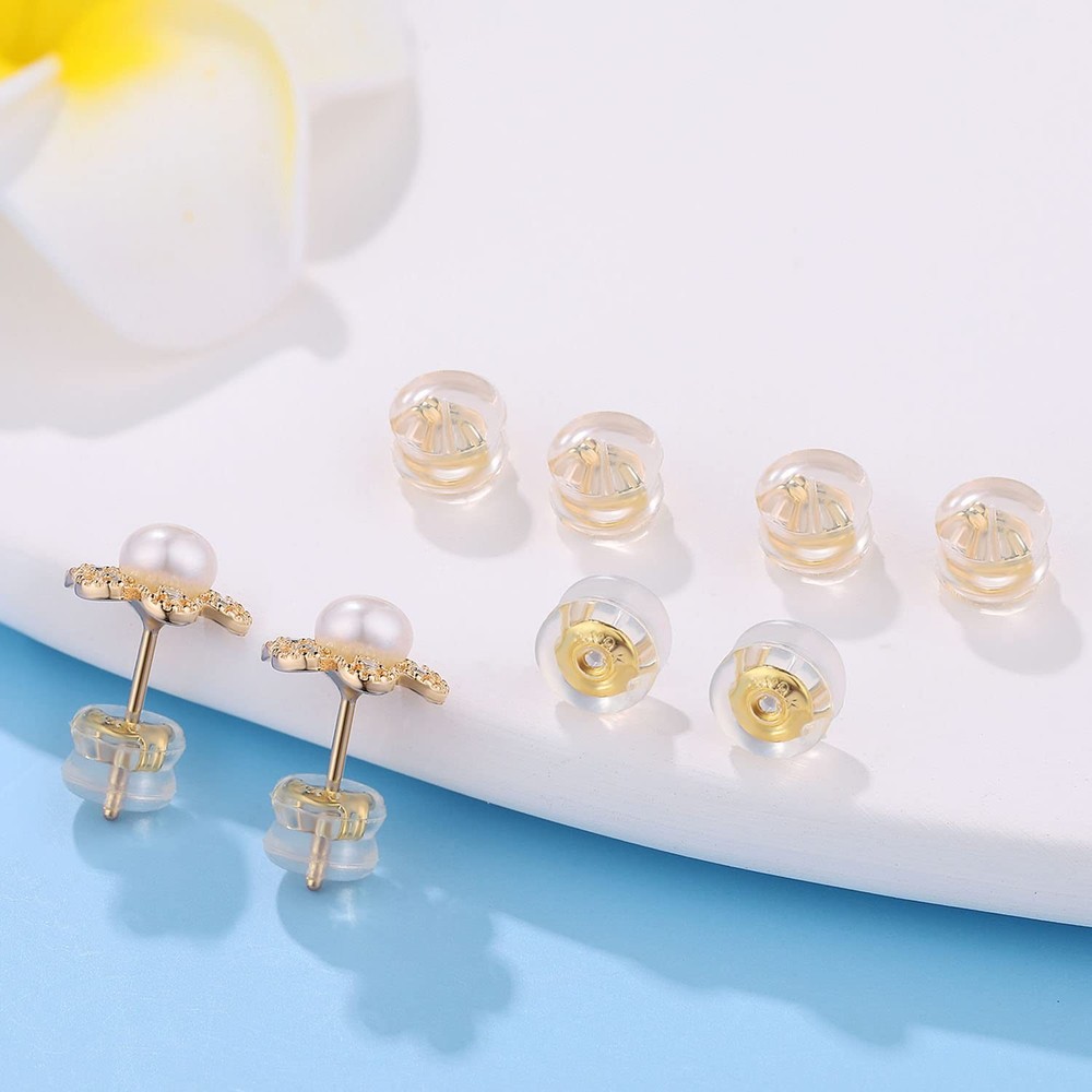 18K Gold Locking Secure Earring Backs for Studs, Silicone Earring Backs Repla