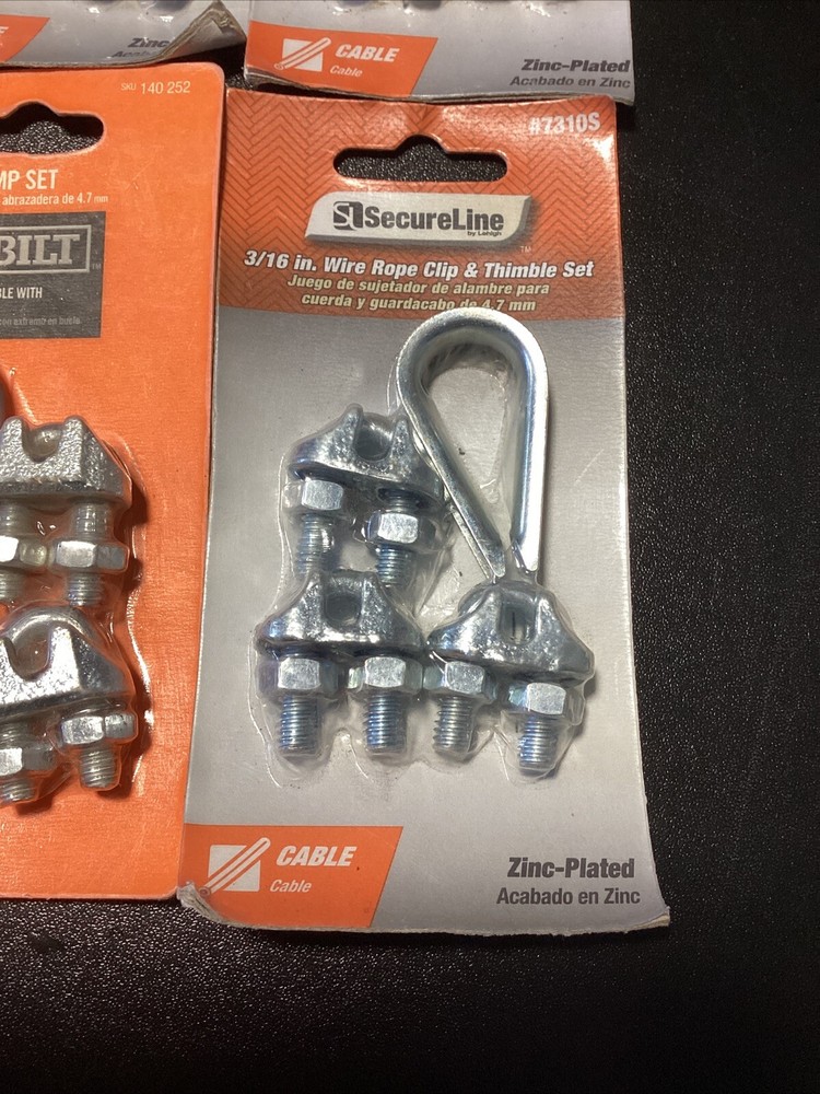 4- Everbilt 3/16 Wire Rope Clip & Thimble Sets