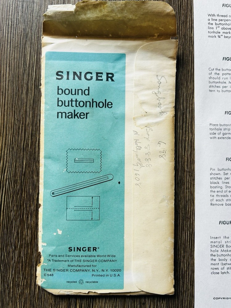 Singer Bound Buttonhole Maker C548 Packet Envelope Patterns Instructions USA