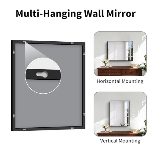 Black Framed Bathroom Mirror - Shatterproof Tempered 30"x20" Square-edged