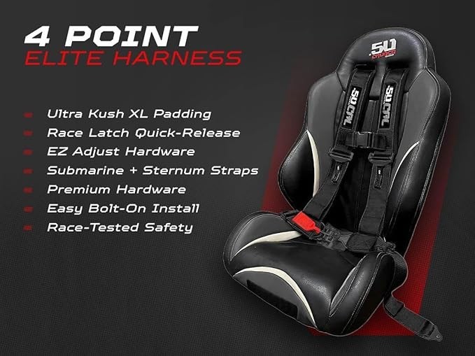 50 Caliber Racing 3" 4 Point Quick Release Harness Black