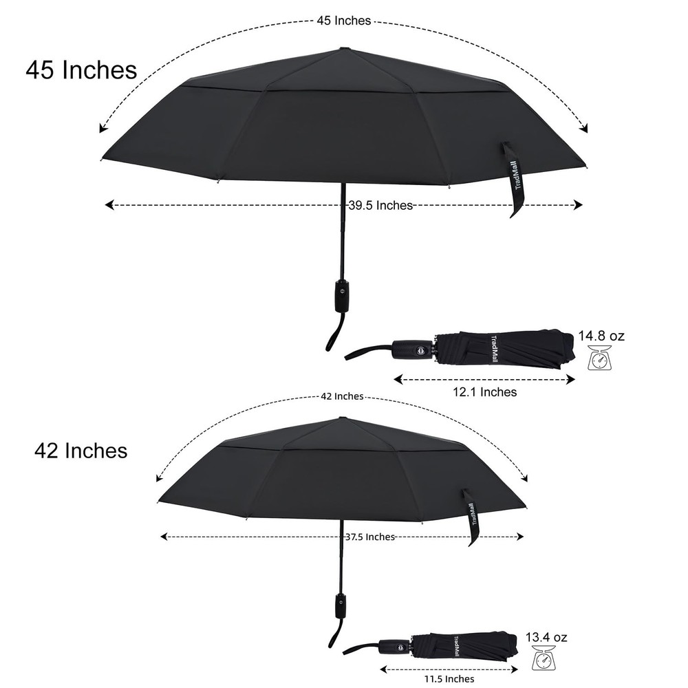 Travel Umbrella, 45 Inches Double Vented Canopy Windproof Automatic Strong Co...