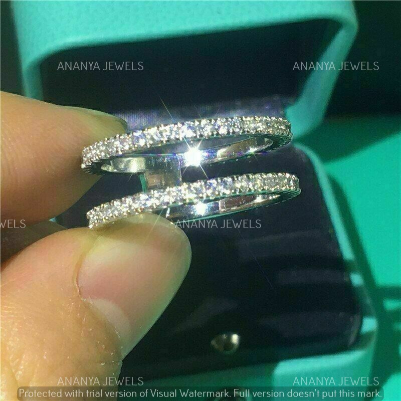 925 Sterling Silver 2 CT Lab-Created Diamond Half Eternity Wedding Enhancer Ring