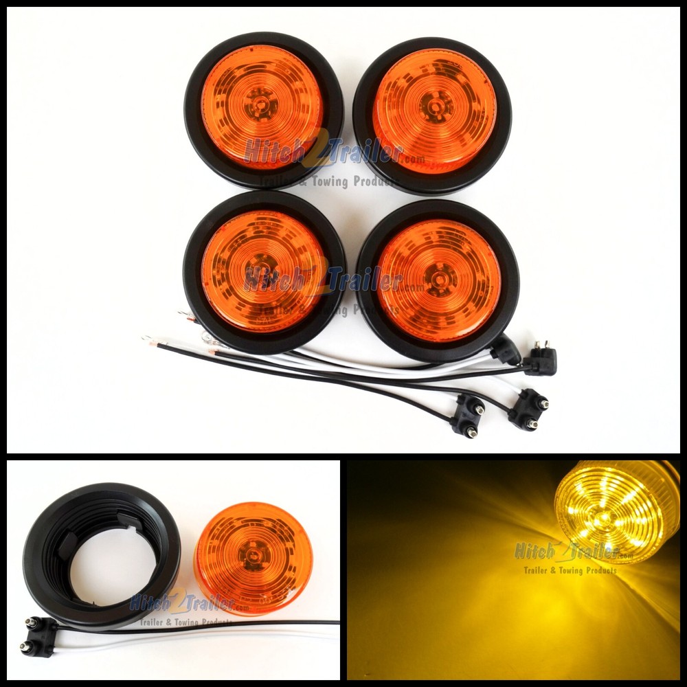 (4) AMBER 12 LED Light Trailer 2-1/2" round,w/plug,Grommet Clearance marker 2.5"