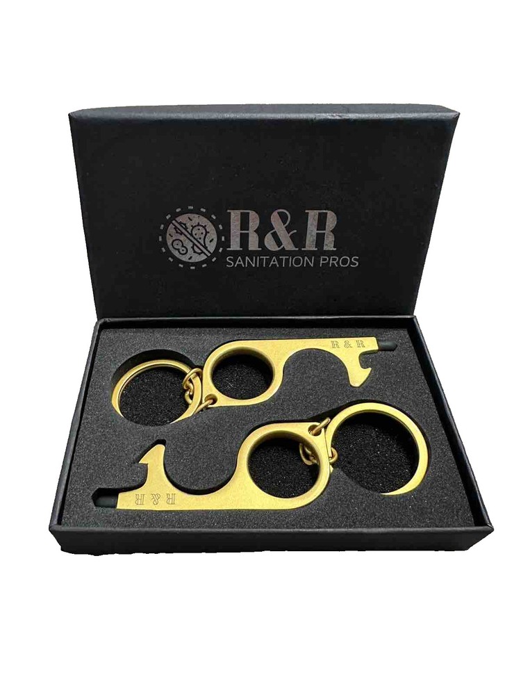Germ Key Keychain | Solid Brass Antimicrobial Touchless Tool | Set Of 2 - New