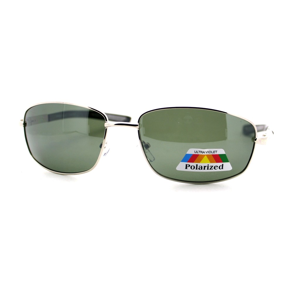 Mens Polarized Lens Sunglasses Oval Rectangle Metal Frame Spring Hinge