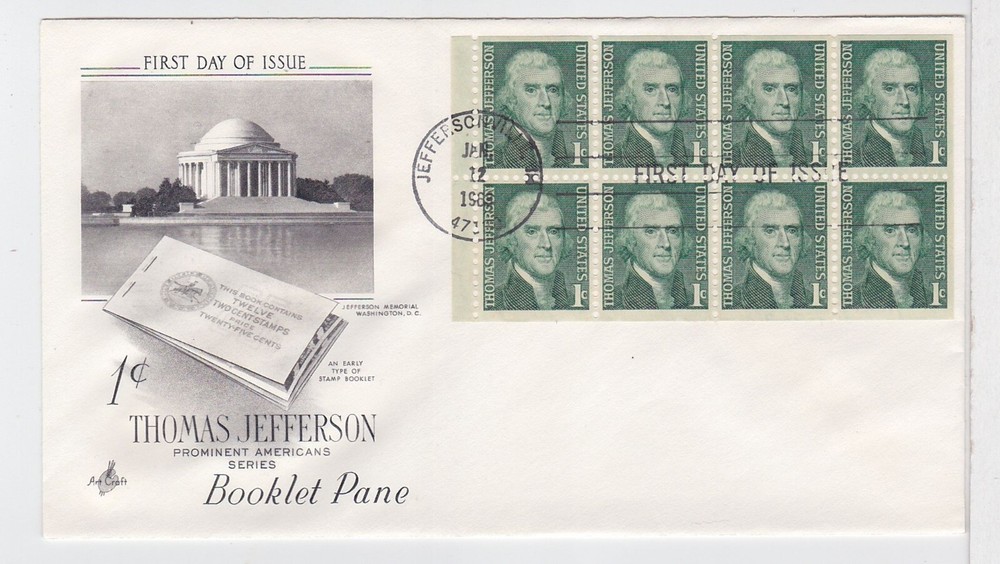 TurtlesTradingPost- Thomas Jefferson 1 Cent Pane - 1968 #1278a FDC Artcraft