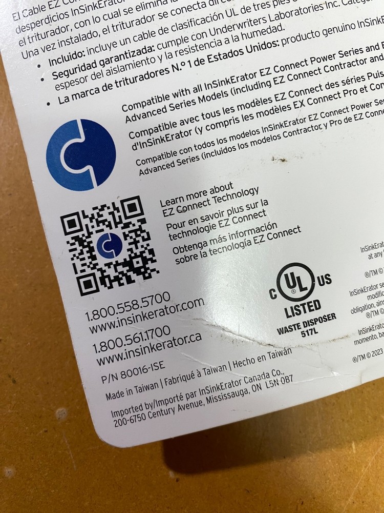 InSinkErator CRD-EZ EZ Connect Power Cord Accessory