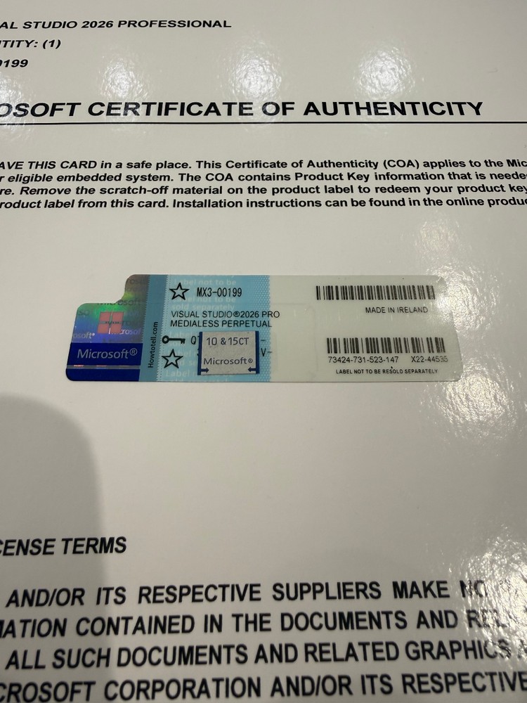 Visual Studio 2026 Professional Perpetual Authentic License CoA MX3-00199