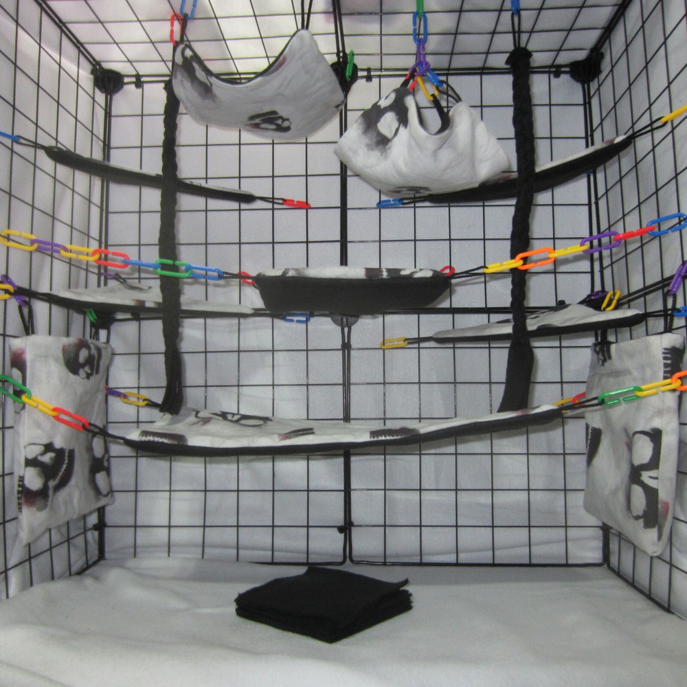 17 pc Sugar Glider Cage Set - Skulls - Rat Cage Set, bedding