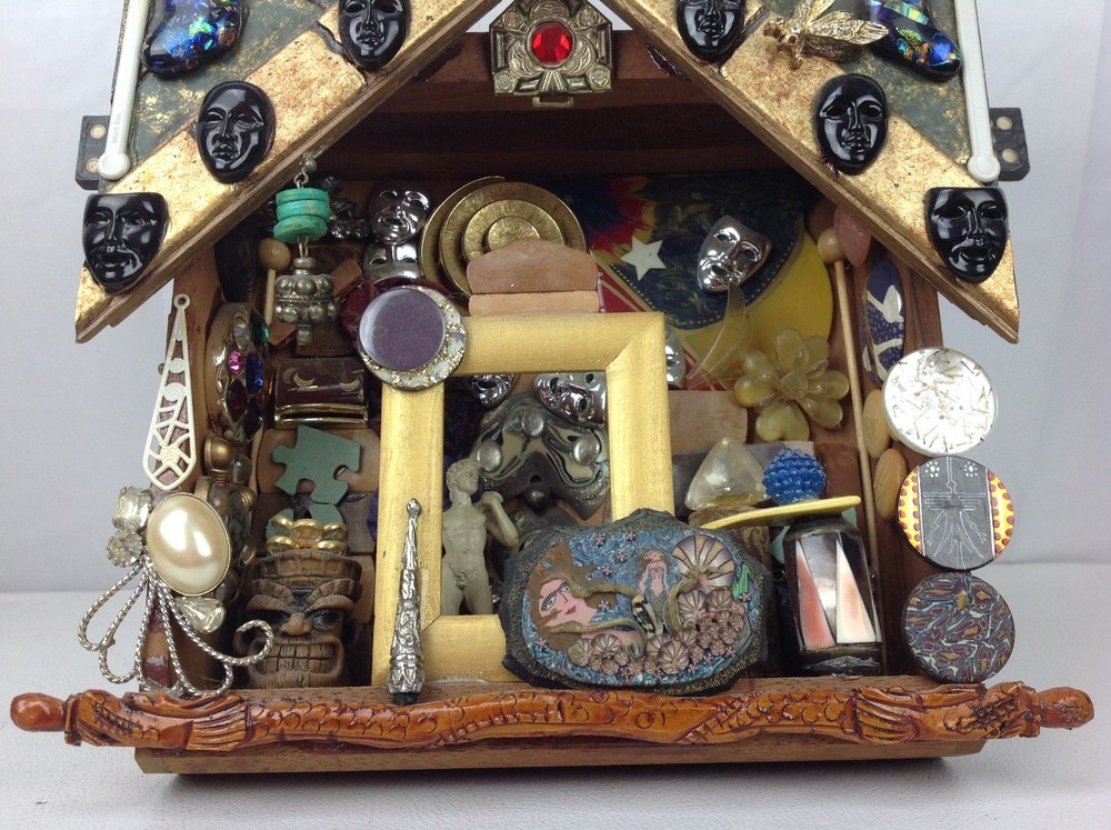 Whimsical Shadow Box Assemblage 3D Wall Art TESA Exhibit Abstract Funky OOAK