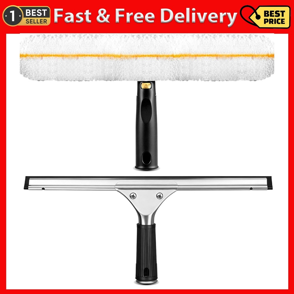 Professional Window Cleaning Squeegee Kit- 14" Squeegee & Microfiber Rotatable W