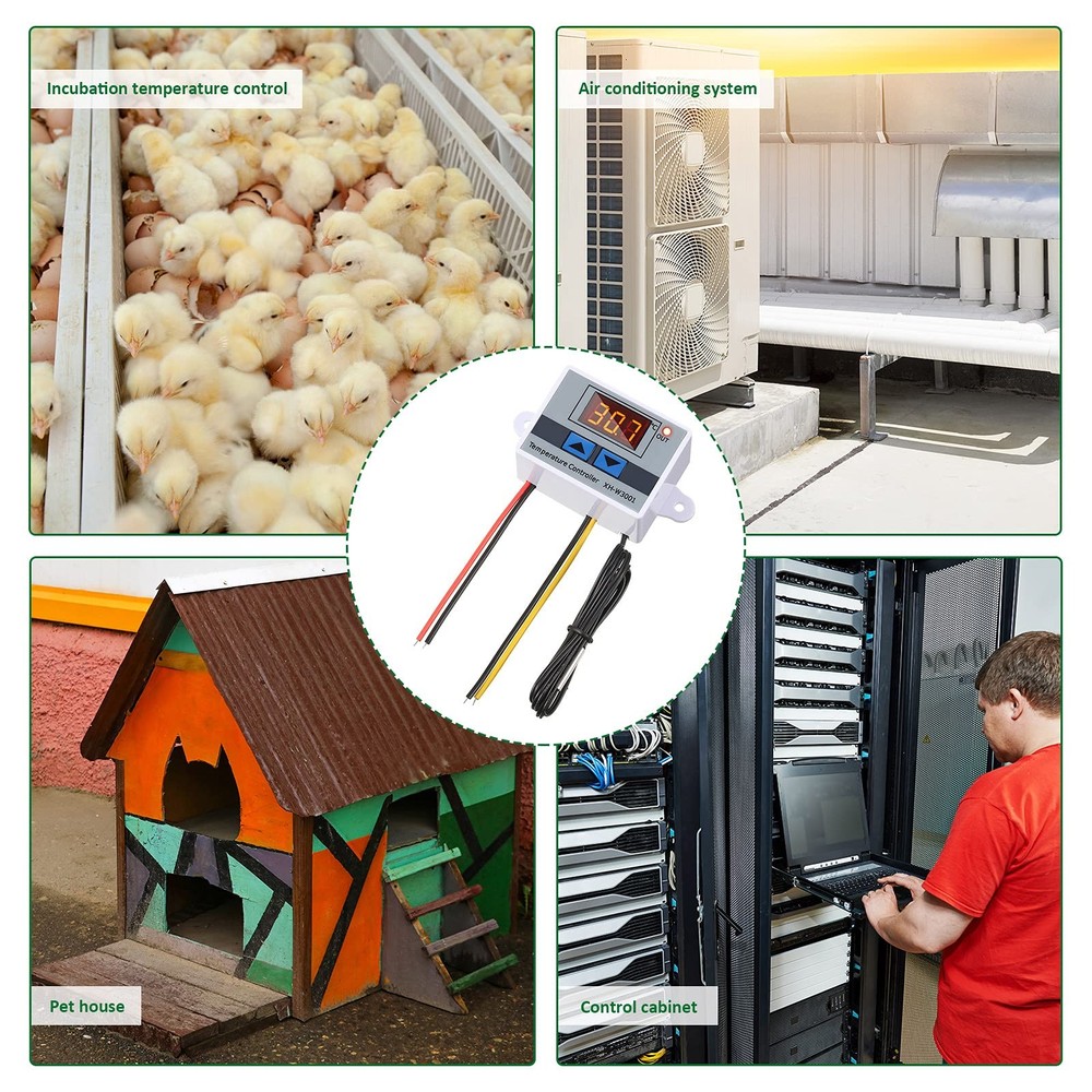 Digital LED Thermostat Switch with Probe, Programmable Heating/Cooling, 12V 10A