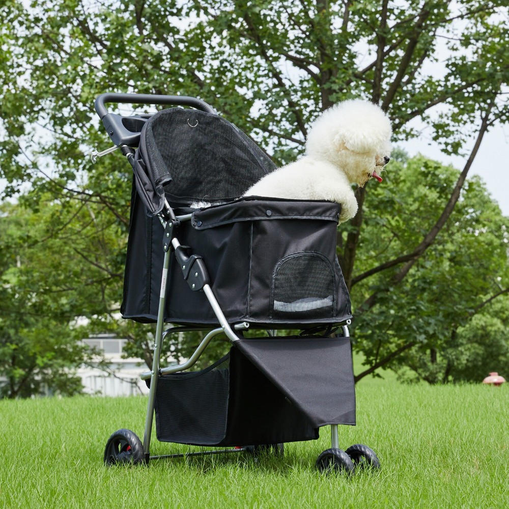 Foldable Lightweight Pet Stroller for Dog & Cat,with Storage Basket & Cup Holder