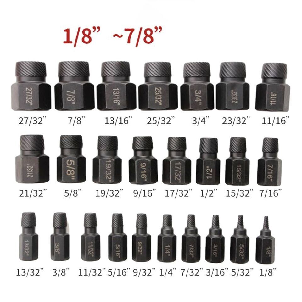 25Pcs Hex Head Multi-Spline Extractors Remove Tool Removes Broken Screws Bolts
