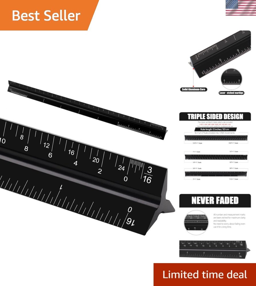 Innovative 12" Aluminum Triangular Ruler for Accurate Blueprint Measurements