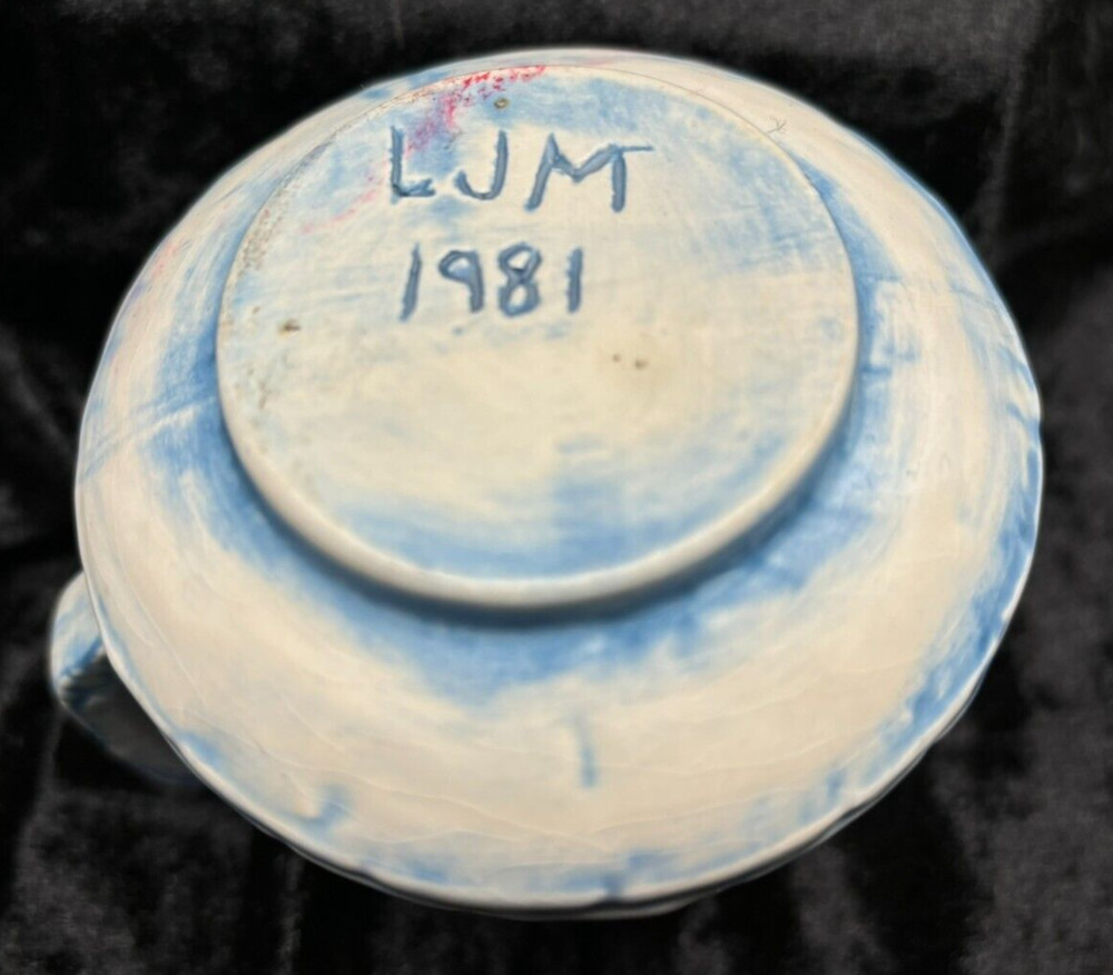 4-1/2" Ceramic Creamer/Pitcher Signed LJM 1981