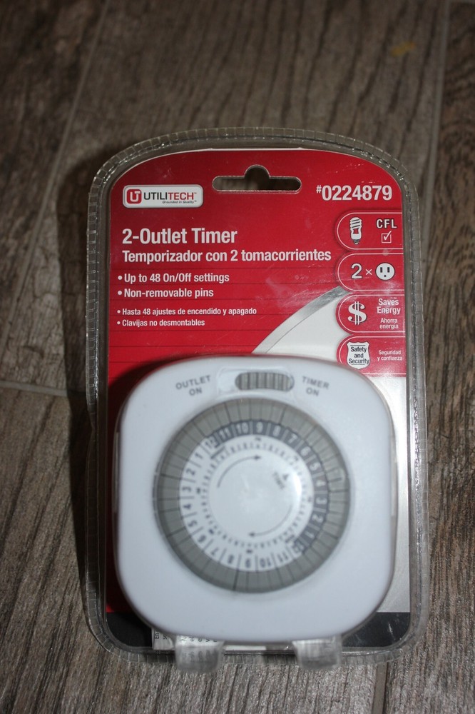 New Utilitech 2-Outlet Timer.  Item # 0224879. CFL Compatible.