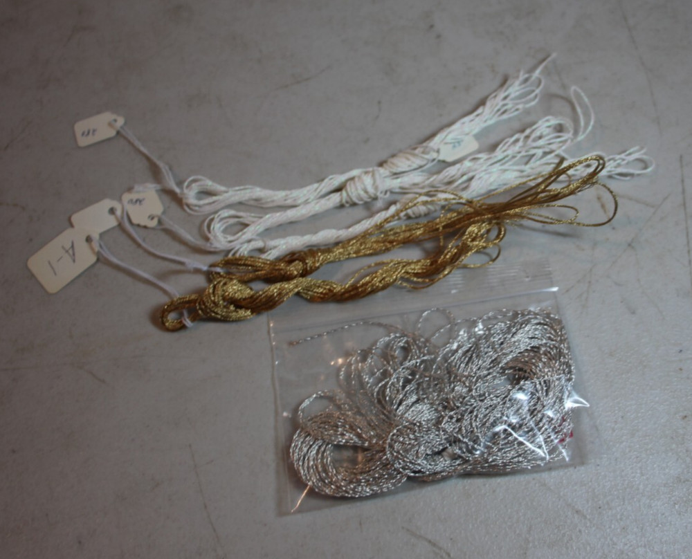 Metallic needlepoint Thread lot silver, gold, white multi large lot DMC, Braid