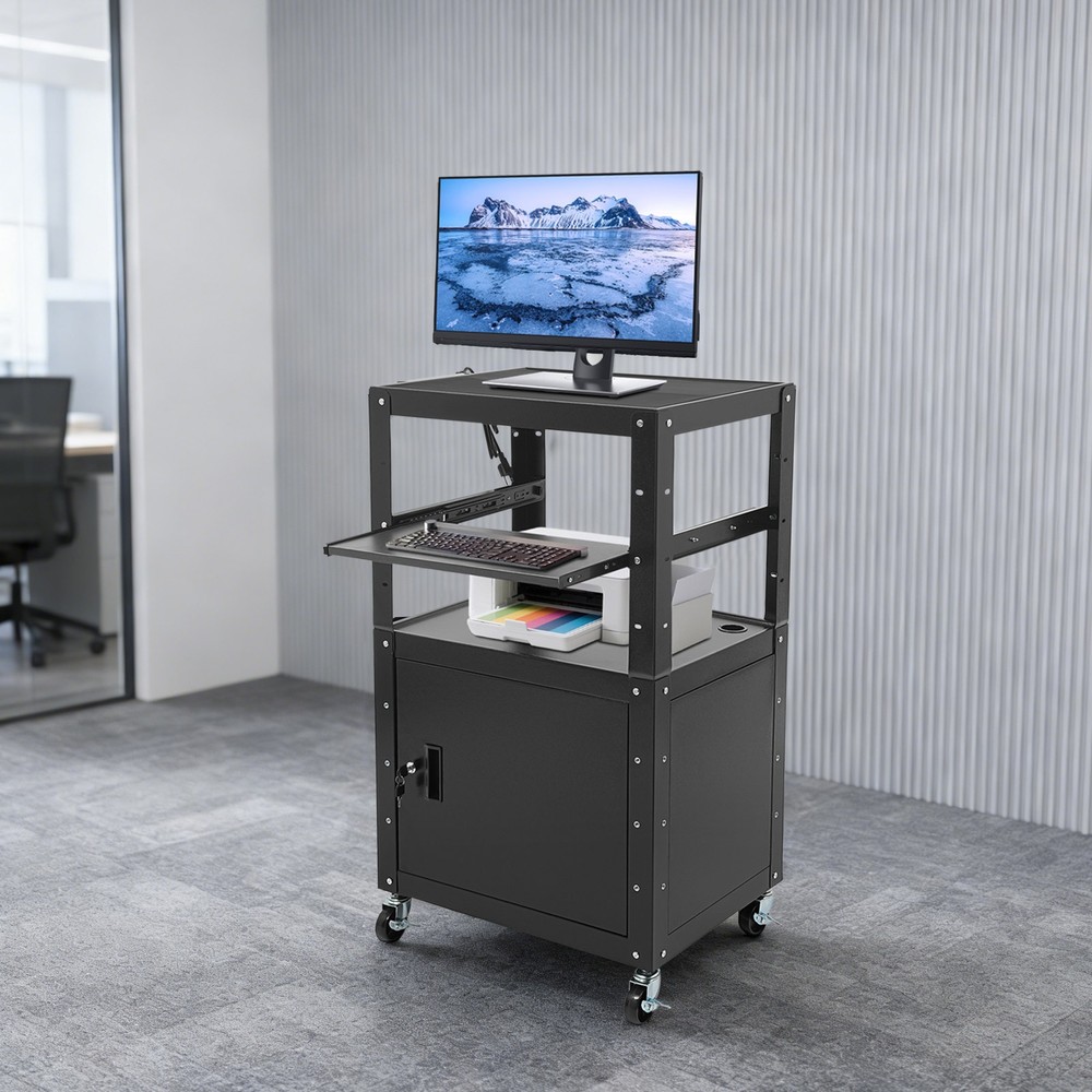 Portable Av Cart Multipurpose Rolling Small Office Laptop Table w/ Power Socket
