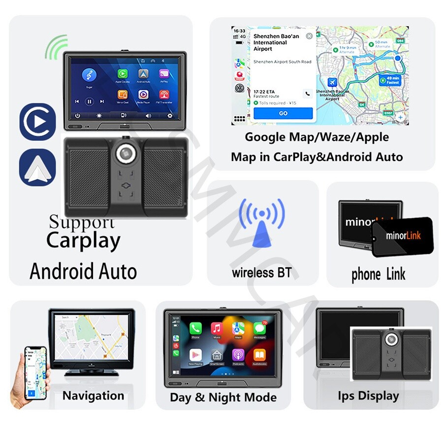Car Dash Camera For CarPlay Android Auto Navi WIFI 7in Stereo Multimedia Player