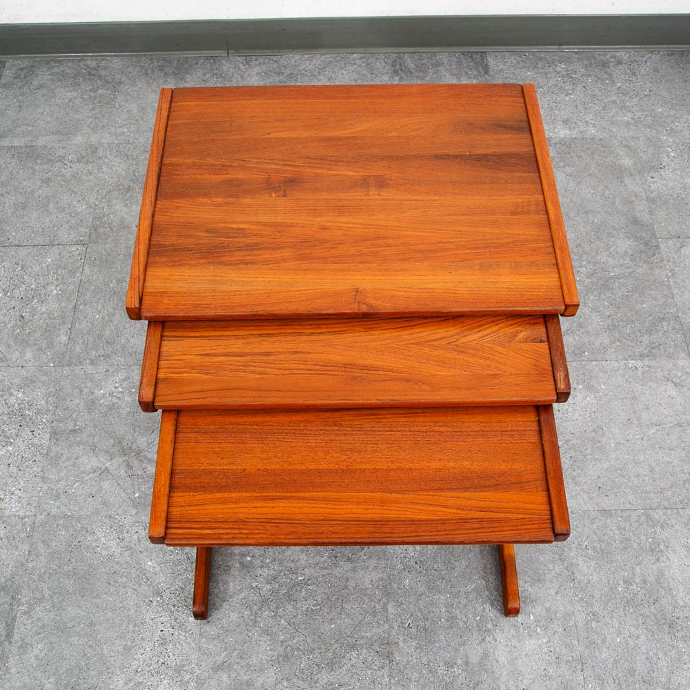 Mid Century Danish Modern Nesting Tables Solid Teak Set 3 Denmark Sled Mcm Wood