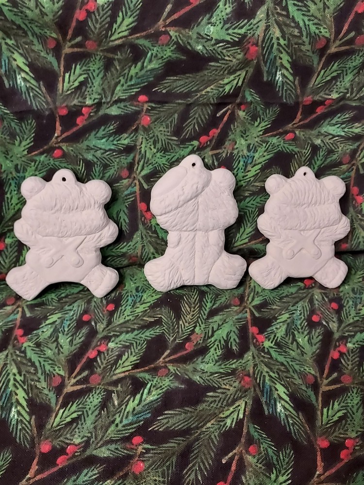 Ceramic Bisque ~Ready to Paint ~(3) Teddy Bear Ornaments