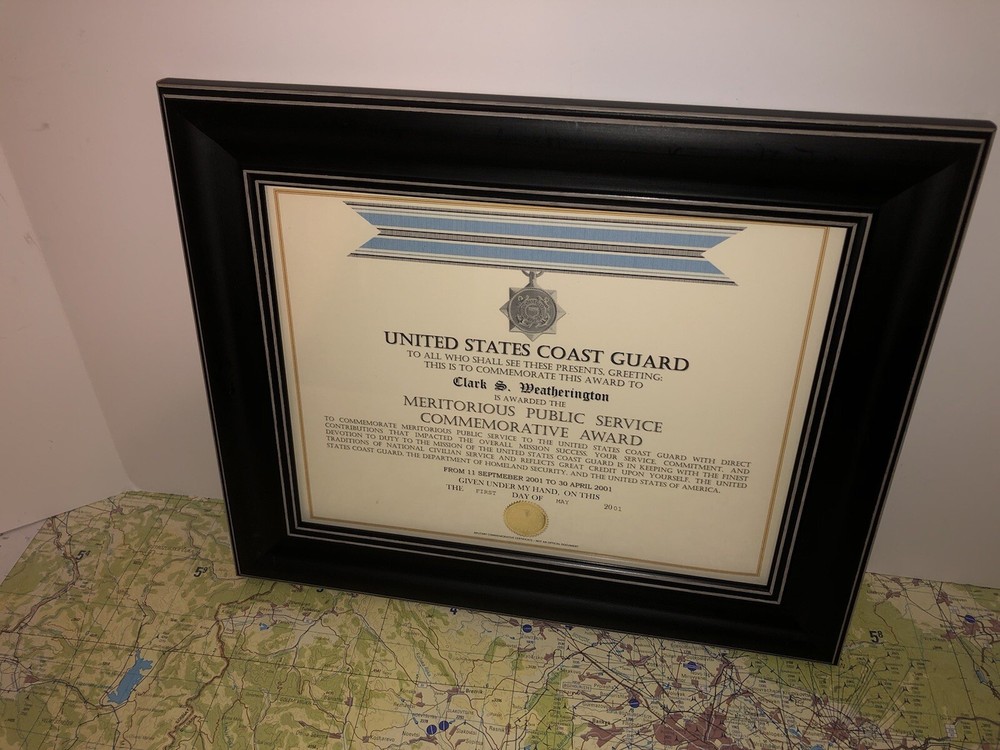 USCG MERITORIOUS PUBLIC SERVICE COMMEMORATIVE AWARD CERTIFICATE Type-1
