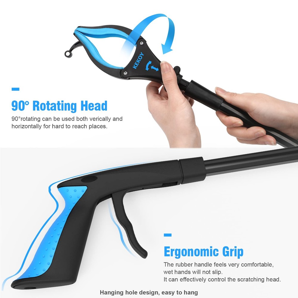 2-Pack 32" Reacher Grabber Tool with Light, Foldable Magnetic Claw, Blue