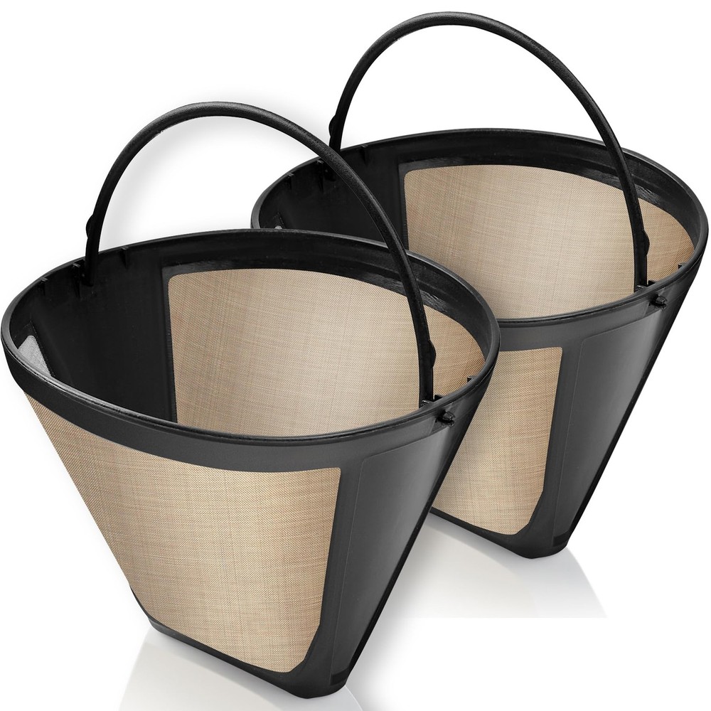 2-Pack #4 Reusable Permanent Cone Coffee Filters - Compatible Small, Gold