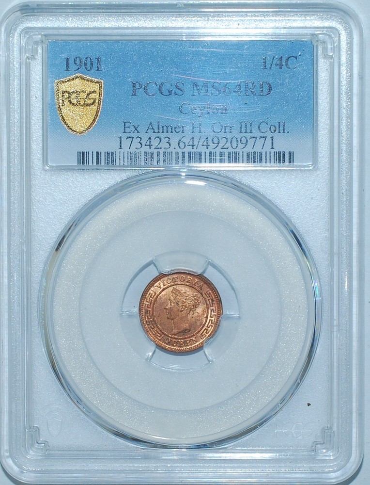 1901 PCGS MS64RD Red Ceylon 1/4 Cent KM-90