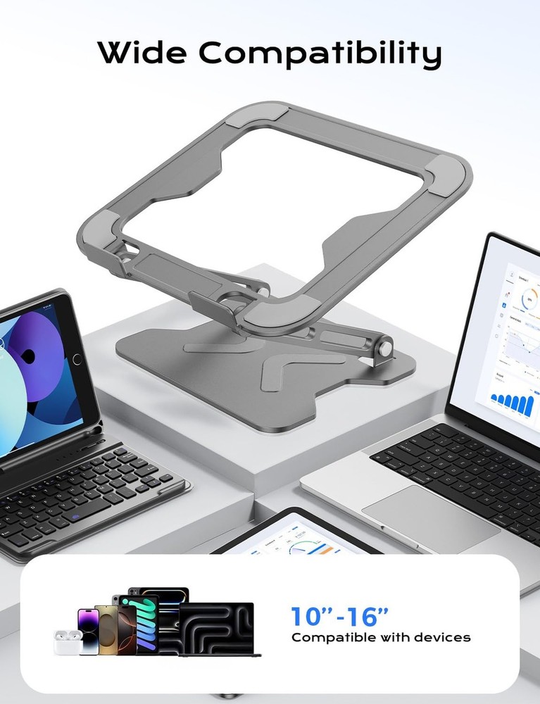 Foldable Laptop Stand for Desk, Adjustable Height Ergonomic Computer Stand, P...