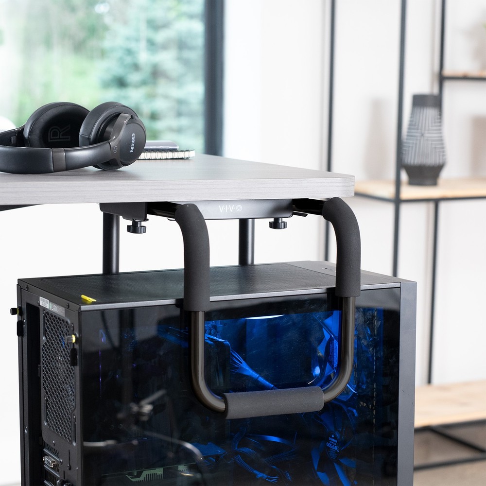 VIVO Large Heavy Duty Adjustable Under-Desk PC Mount, Black Computer Case Holder