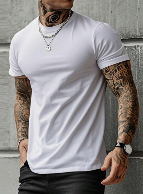 Men's Summer Solid Color Short Sleeve T-Shirt, Comfortable, Breathable