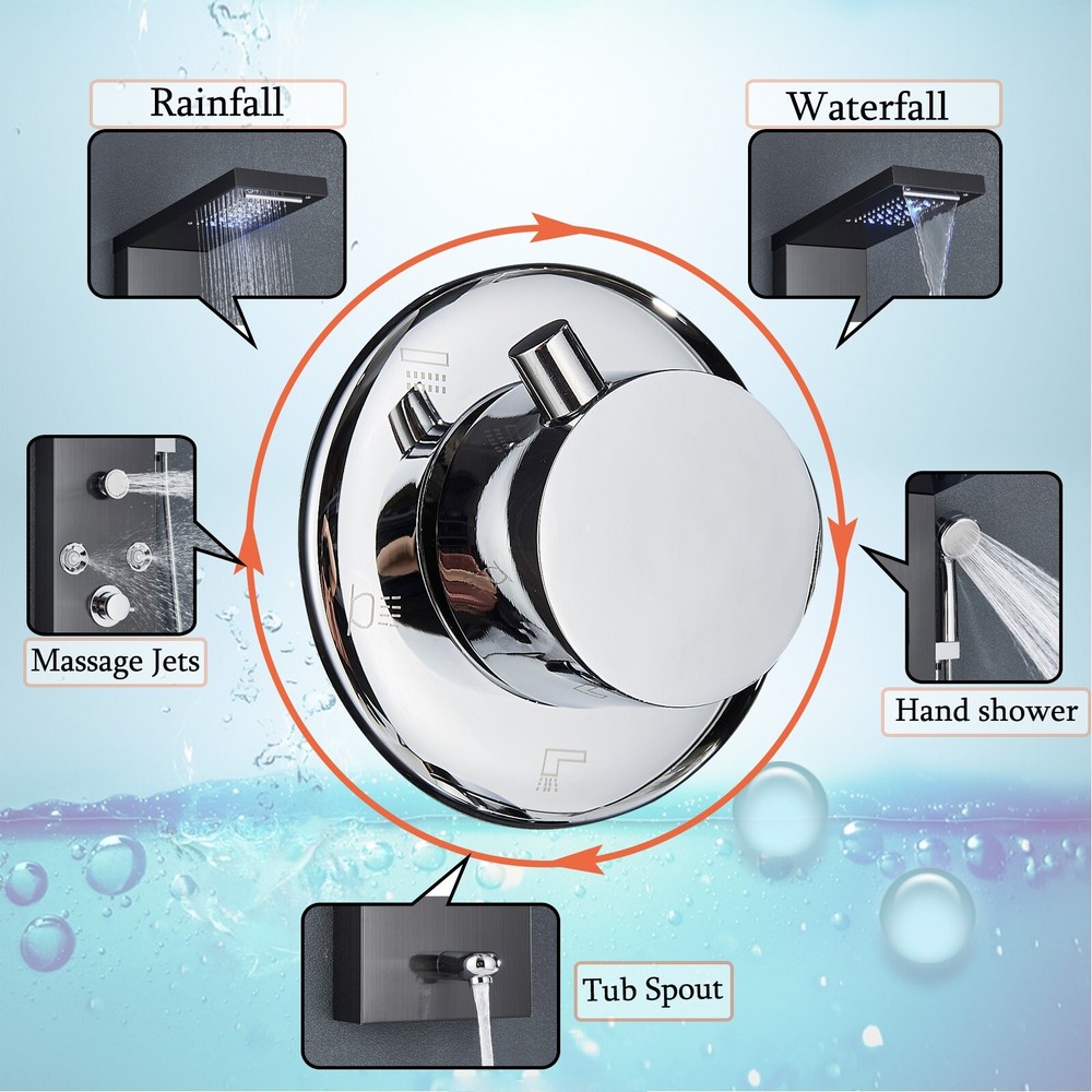 LED Shower Panel Tower System Stainless Steel Multi-Function Body Massage Jets