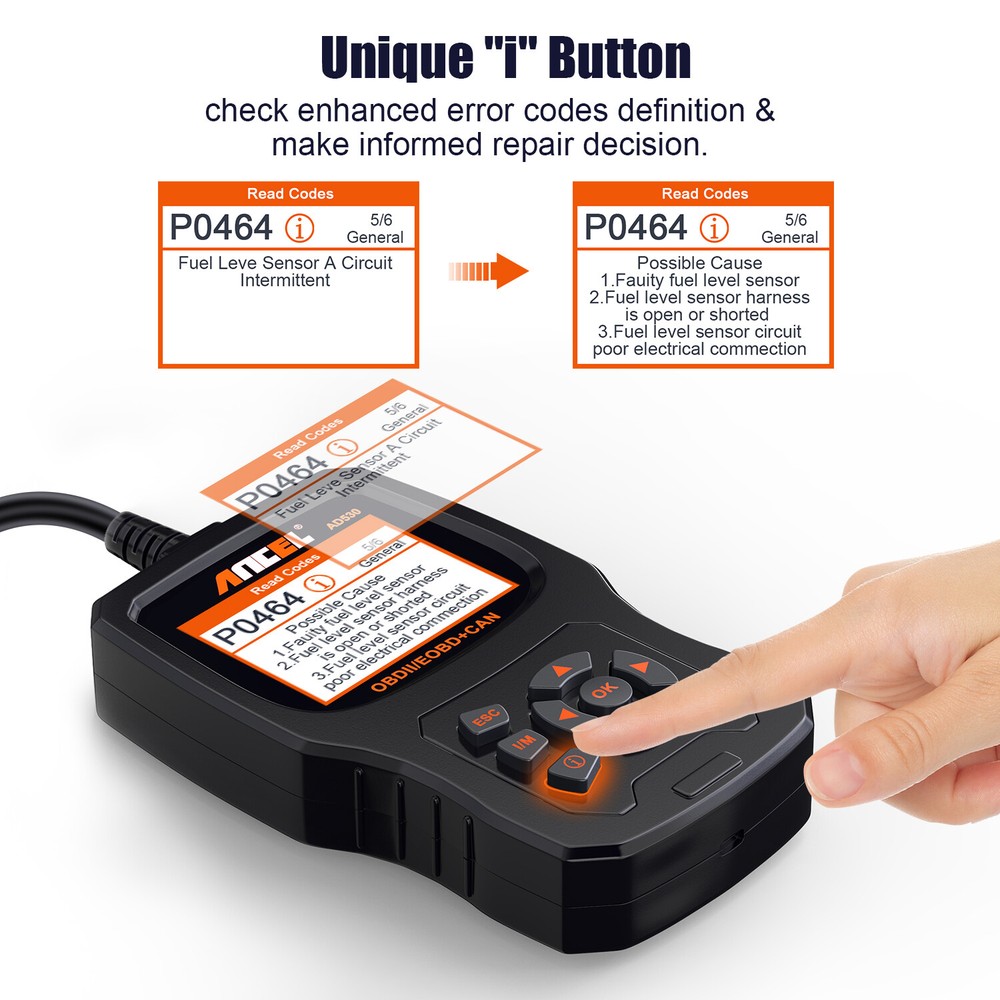 Ancel AD530 OBD2 Scanner Code Reader Car Battery Tester Engine Diagnostic Tool