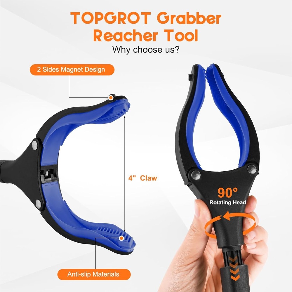 34" Grabber Reacher Tool - 2-Pack Foldable Pickup Tool with 360° Rotating Head