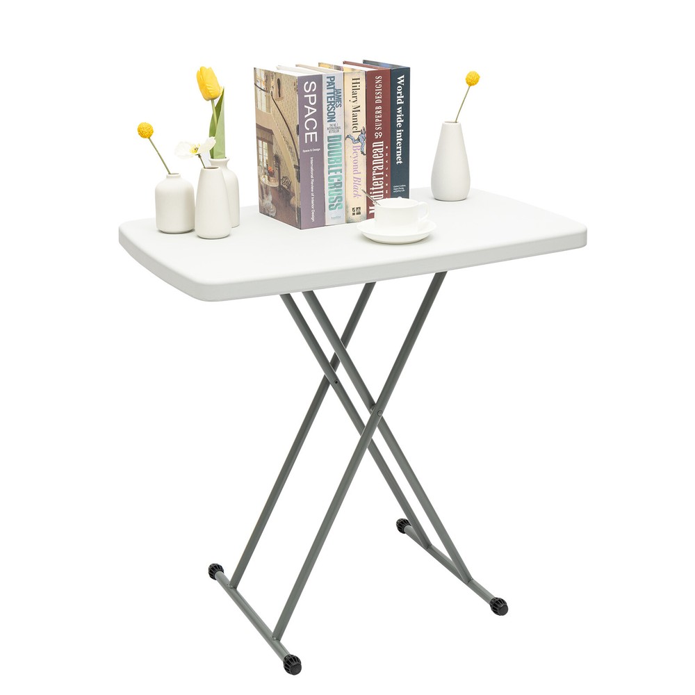 77*50cm Folding Table White Rectangular Table Adjustable Height Portable Home
